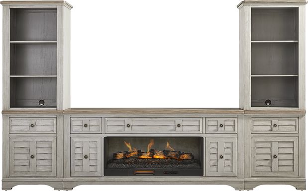 Edisto Bay Gray 3 Pc Wall Unit with 78 in. Console and Electric Log Fireplace