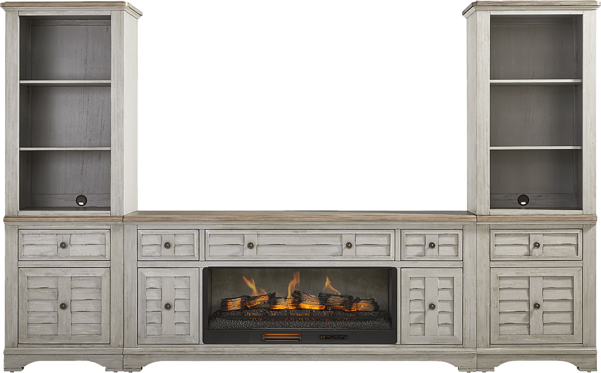 Edisto Bay Gray 3 Pc Wall Unit with 78 in. Console and Electric Log Fireplace - Image 1