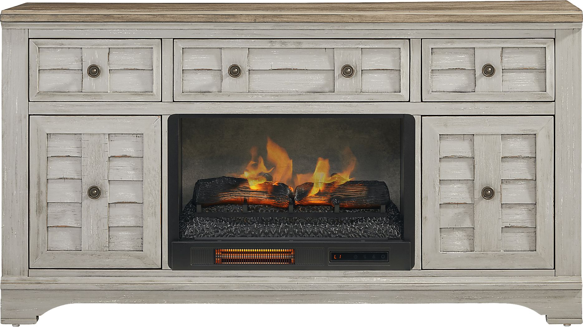 Edisto Bay Gray 64 in. Console with Electric Log Fireplace