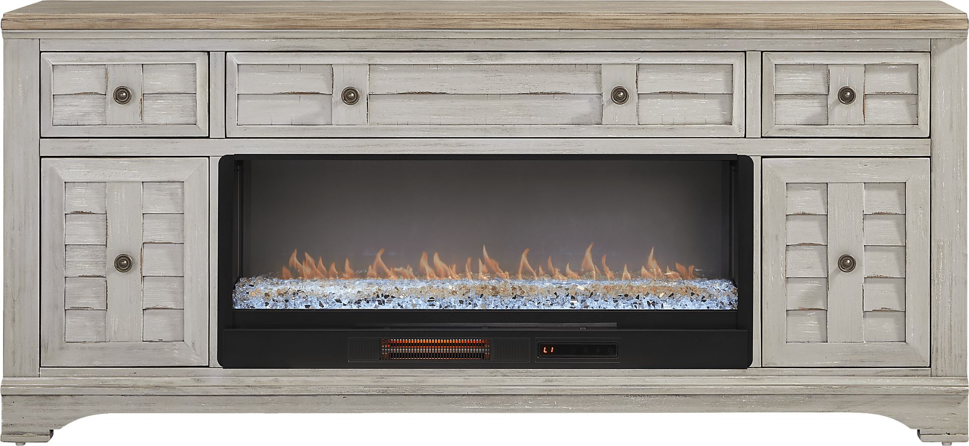 Edisto Bay Gray 78 in. Console with Electric Fireplace - Image 1