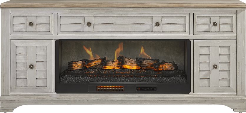 Edisto Bay Gray 78 in. Console with Electric Log Fireplace