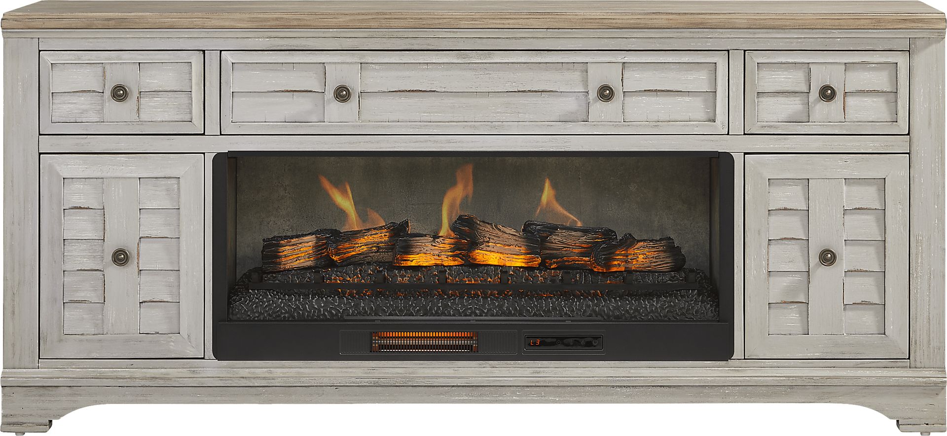 Edisto Bay Gray 78 in. Console with Electric Log Fireplace - Image 1