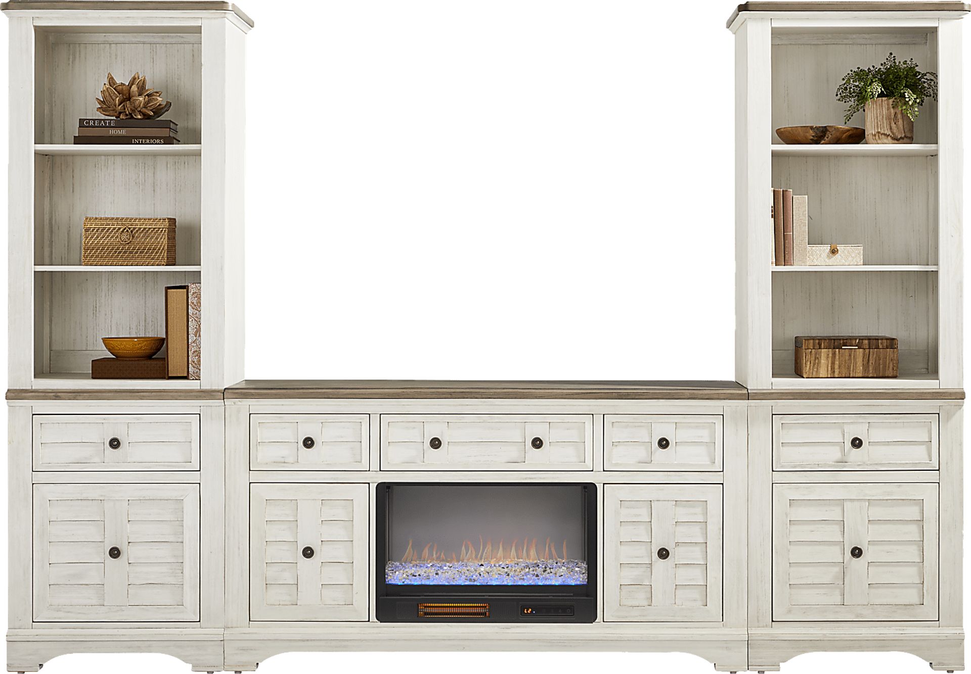 Edisto Bay White 3 Pc Wall Unit with 64 in. Console and Electric Fireplace - Image 2