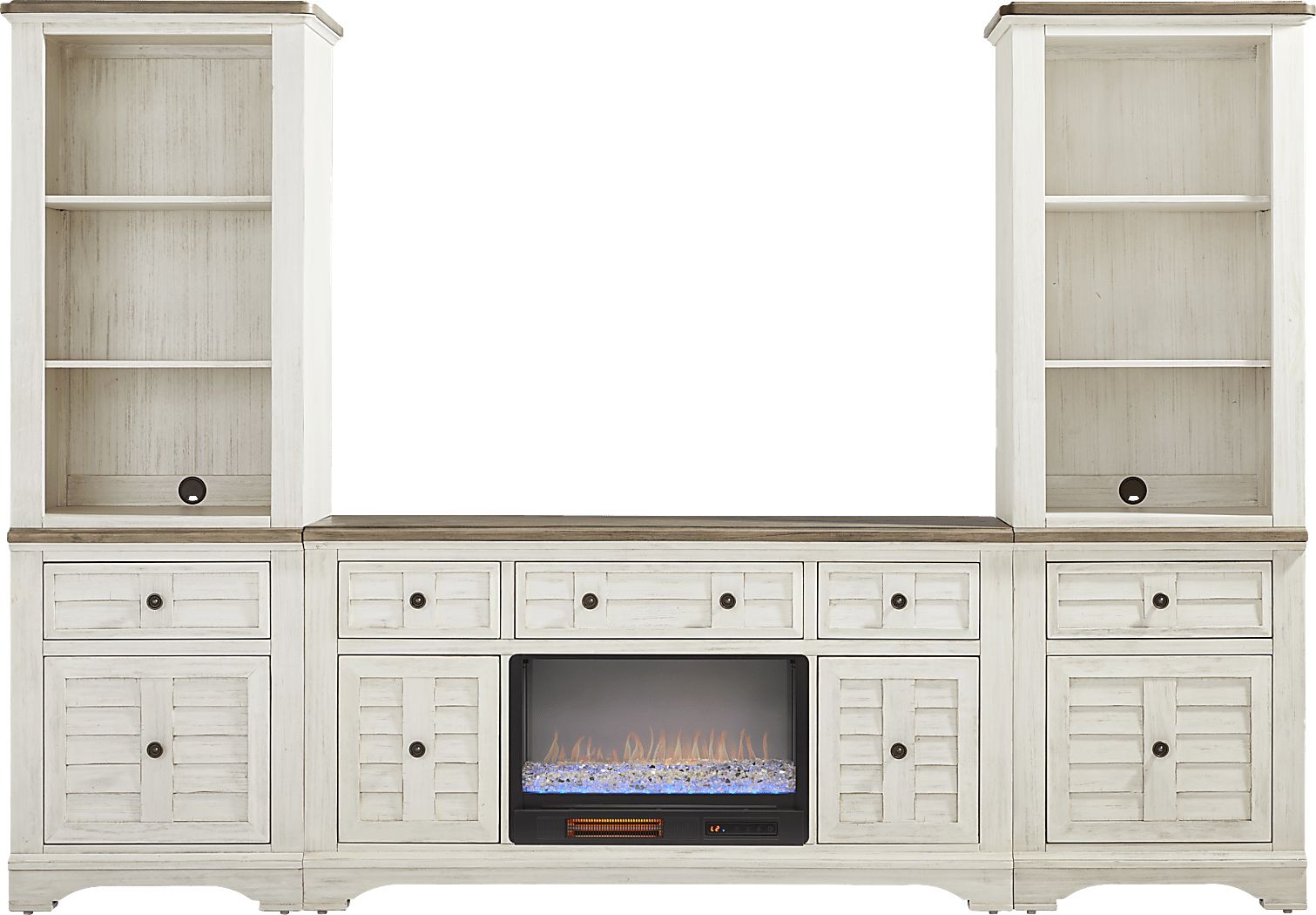 Edisto Bay White 3 Pc Wall Unit with 64 in. Console and Electric Fireplace