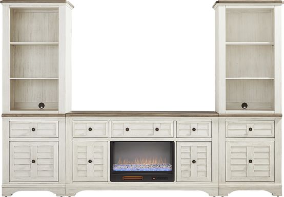 Edisto Bay White 3 Pc Wall Unit with 64 in. Console and Electric Fireplace