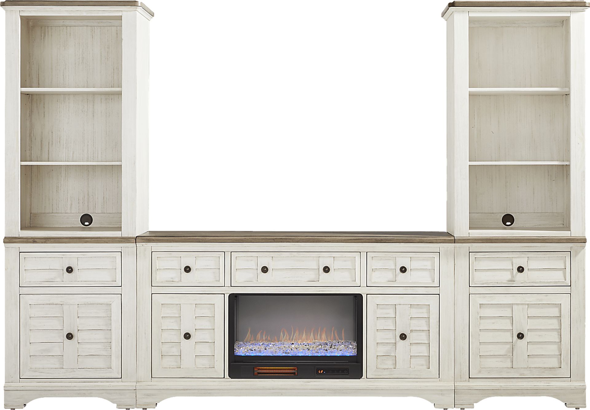 Edisto Bay White 3 Pc Wall Unit with 64 in. Console and Electric Fireplace - Image 1