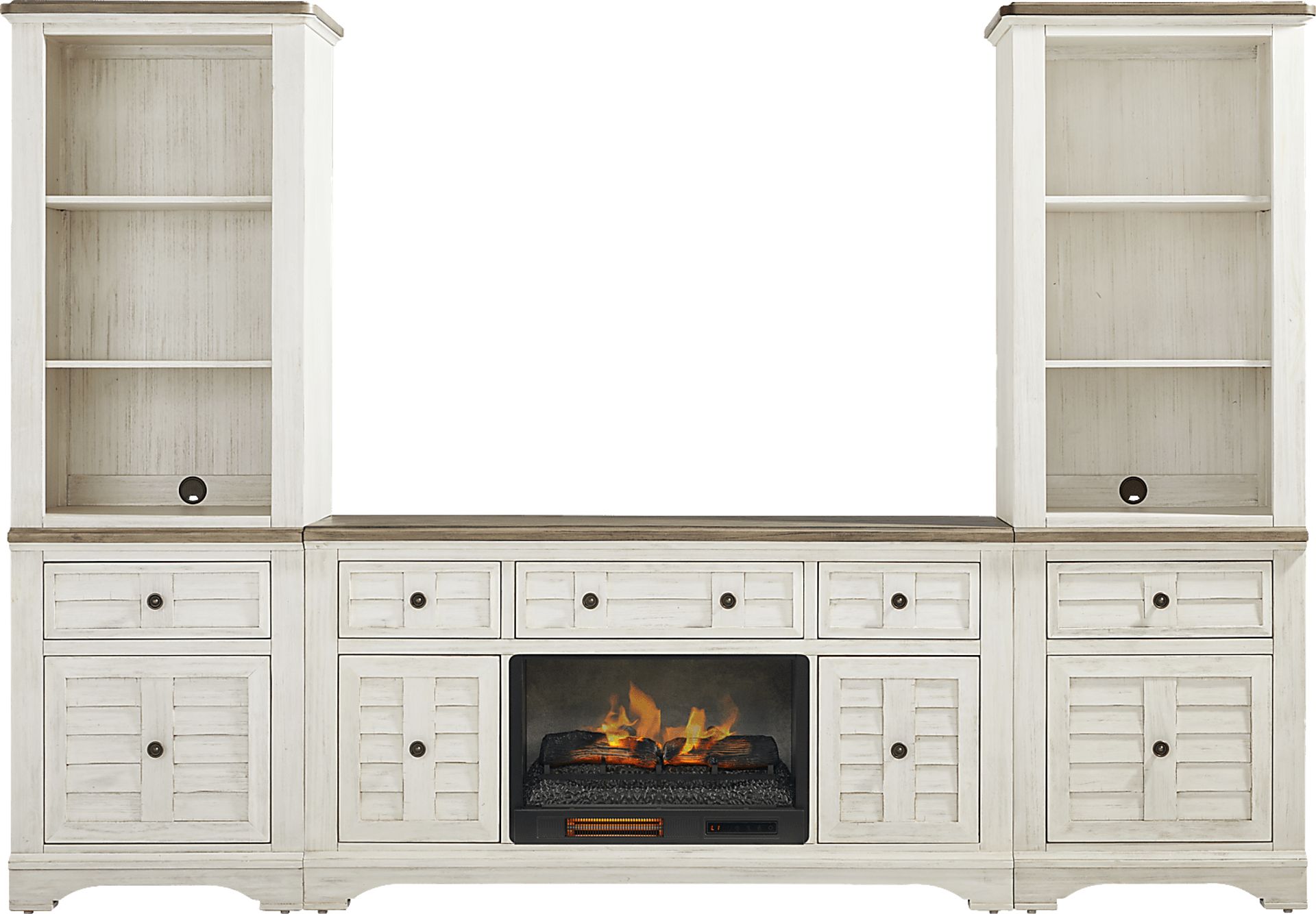 Edisto Bay White 3 Pc Wall Unit with 64 in. Console and Electric Log Fireplace - Image 1