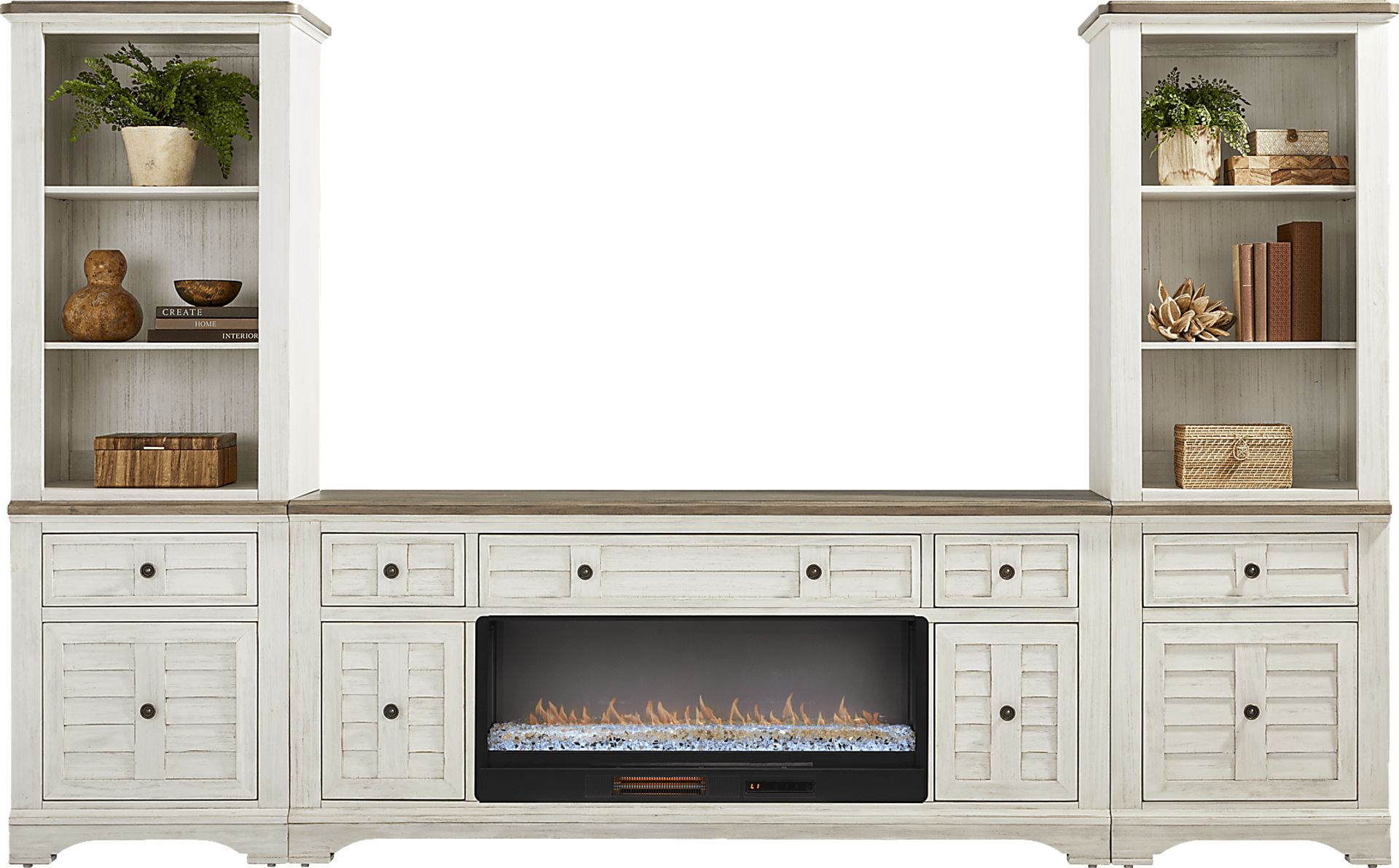 Edisto Bay White 3 Pc Wall Unit with 78 in. Console and Electric Fireplace - Image 2