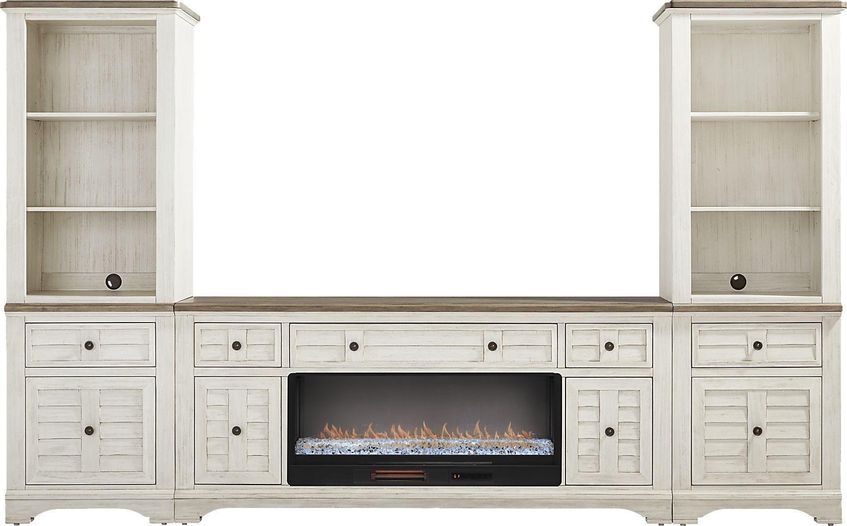 Edisto Bay White 3 Pc Wall Unit with 78 in. Console and Electric Fireplace