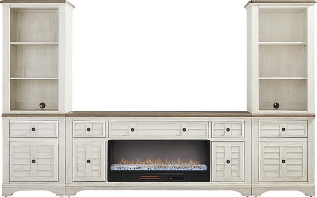 Edisto Bay White 3 Pc Wall Unit with 78 in. Console and Electric Fireplace