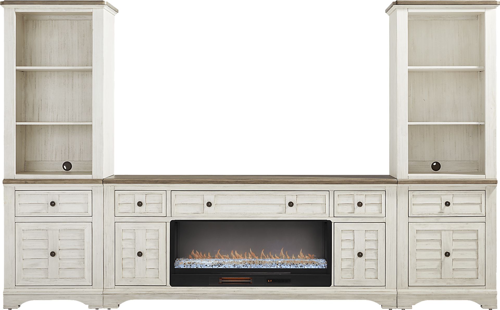 Edisto Bay White 3 Pc Wall Unit with 78 in. Console and Electric Fireplace - Image 1