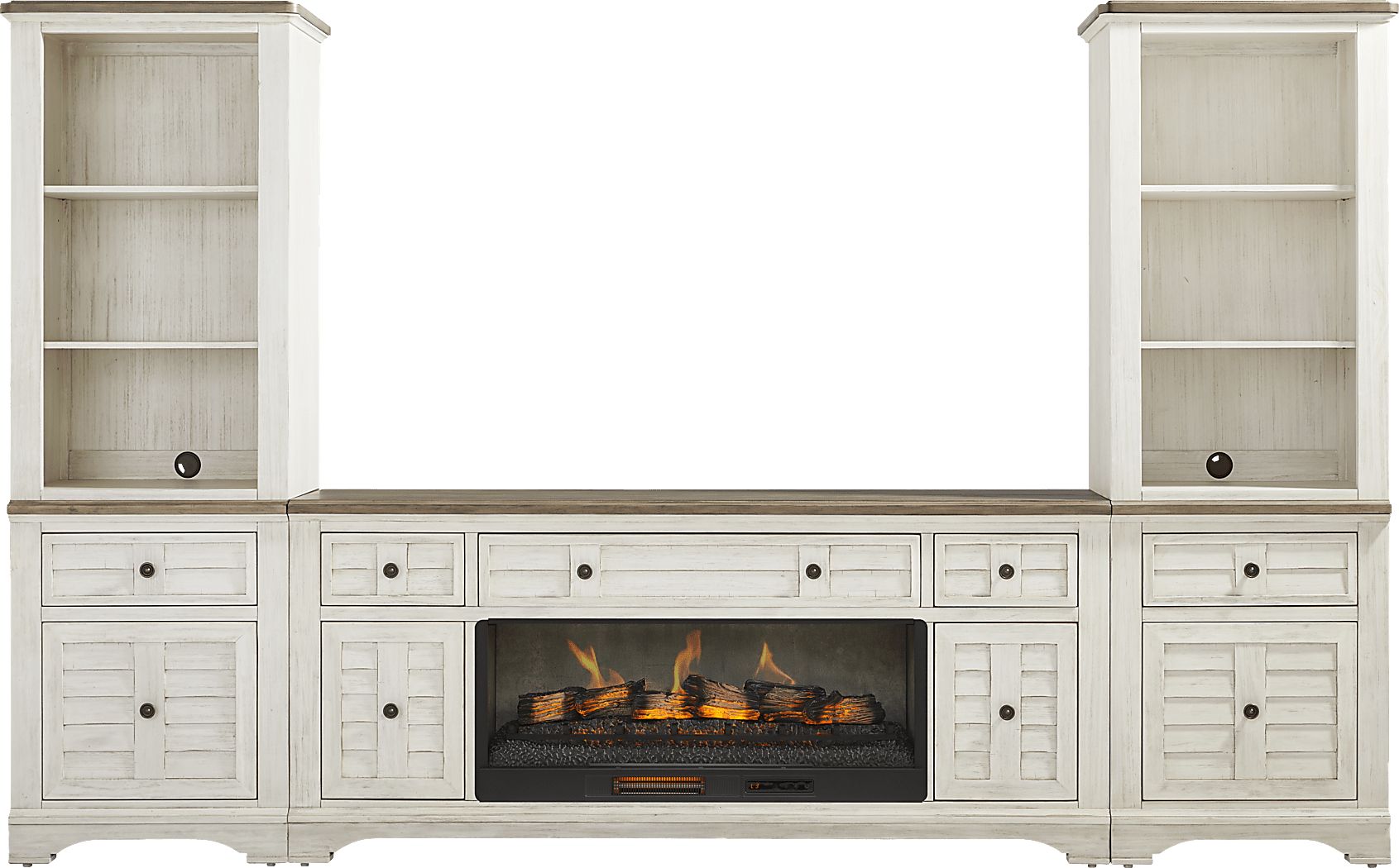 Edisto Bay White 3 Pc Wall Unit with 78 in. Console and Electric Log Fireplace
