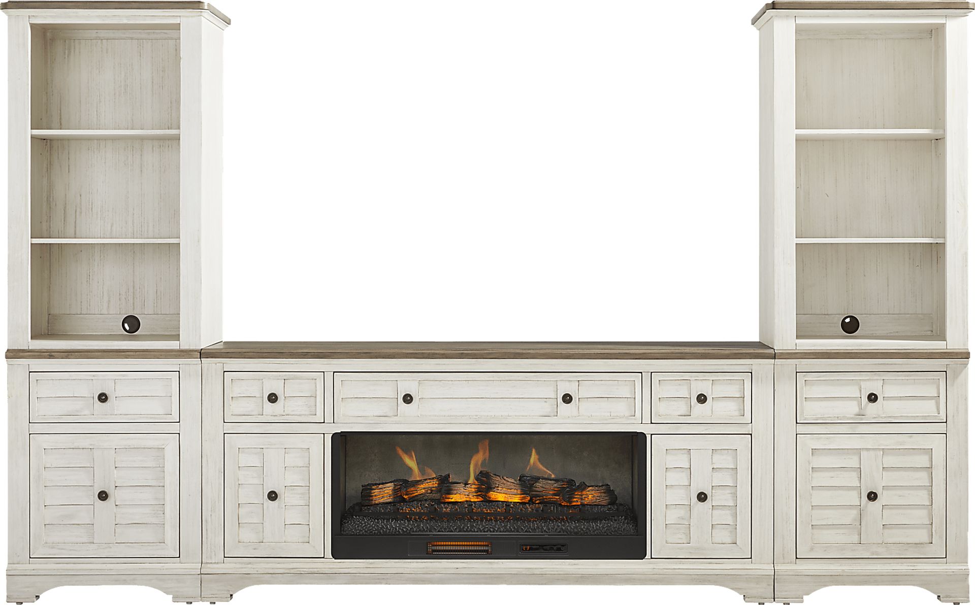 Edisto Bay White 3 Pc Wall Unit with 78 in. Console and Electric Log Fireplace - Image 1