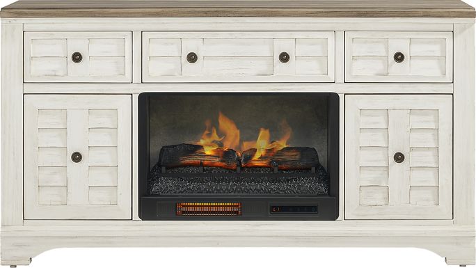 Edisto Bay White 64 in. Console with Electric Log Fireplace