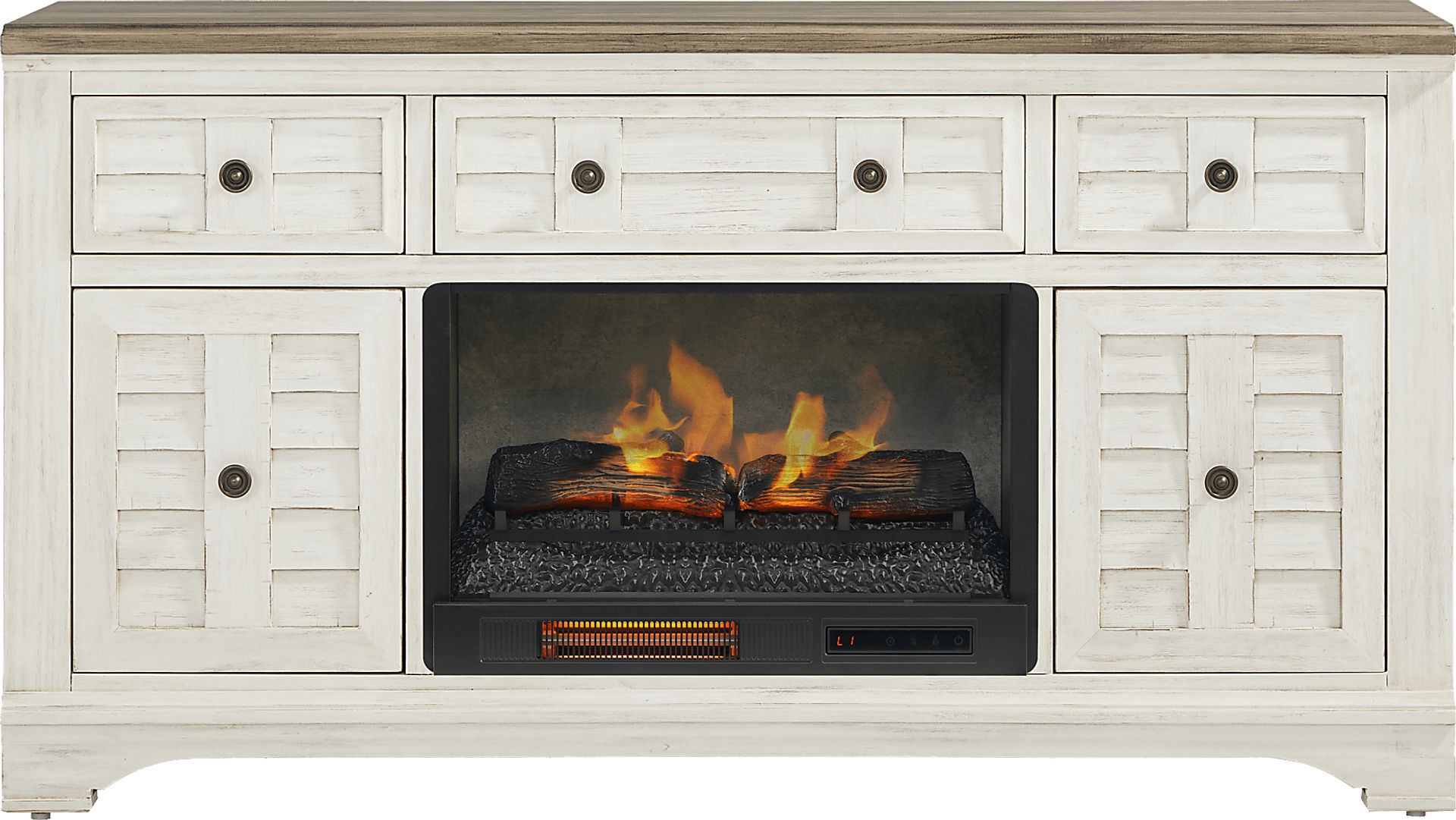 Edisto Bay White 64 in. Console with Electric Log Fireplace - Image 1