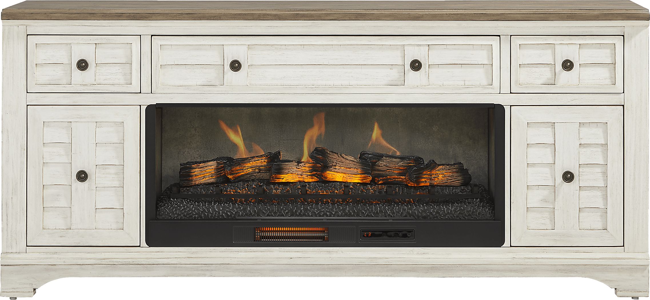 Edisto Bay White 78 in. Console with Electric Log Fireplace