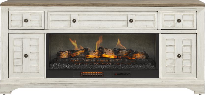Edisto Bay White 78 in. Console with Electric Log Fireplace