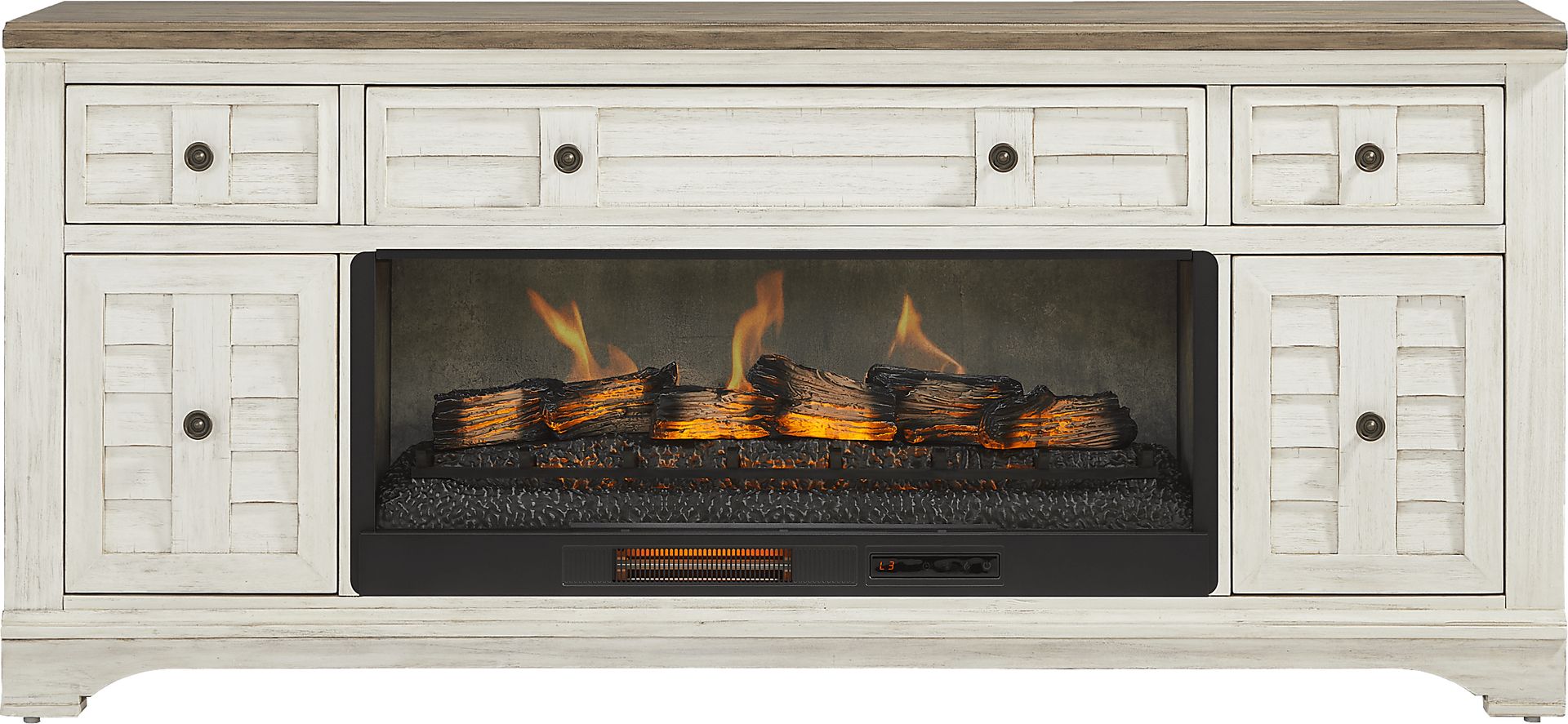 Edisto Bay White 78 in. Console with Electric Log Fireplace - Image 1
