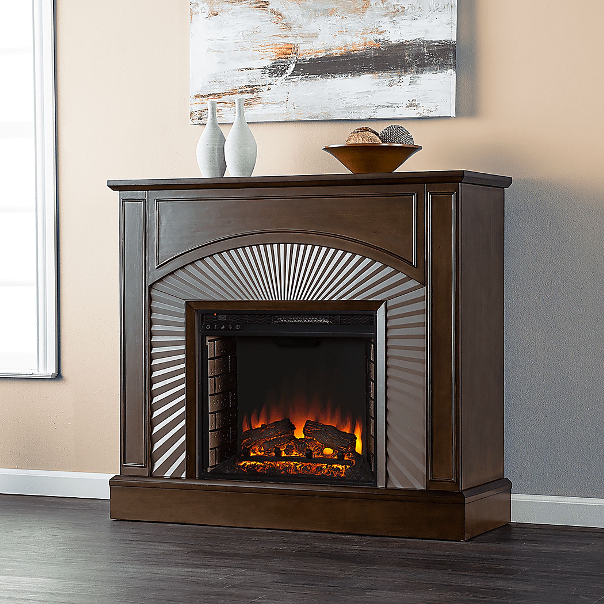 Edmarie II Brown 45 in. Console, With Electric Fireplace - Image 2