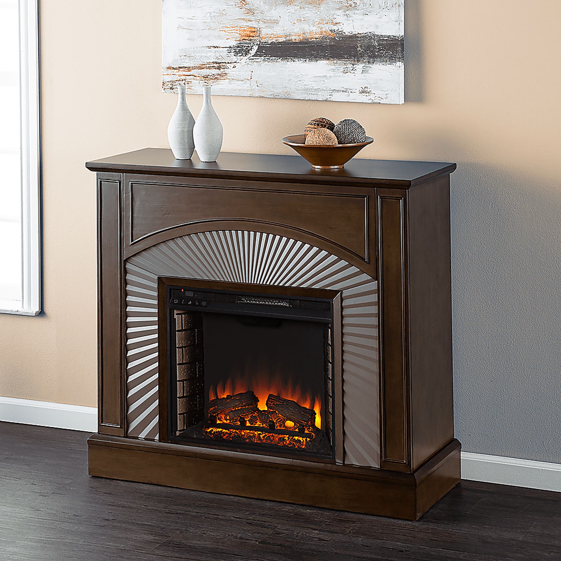 Edmarie II Brown 45 in. Console, With Electric Fireplace - Image 7
