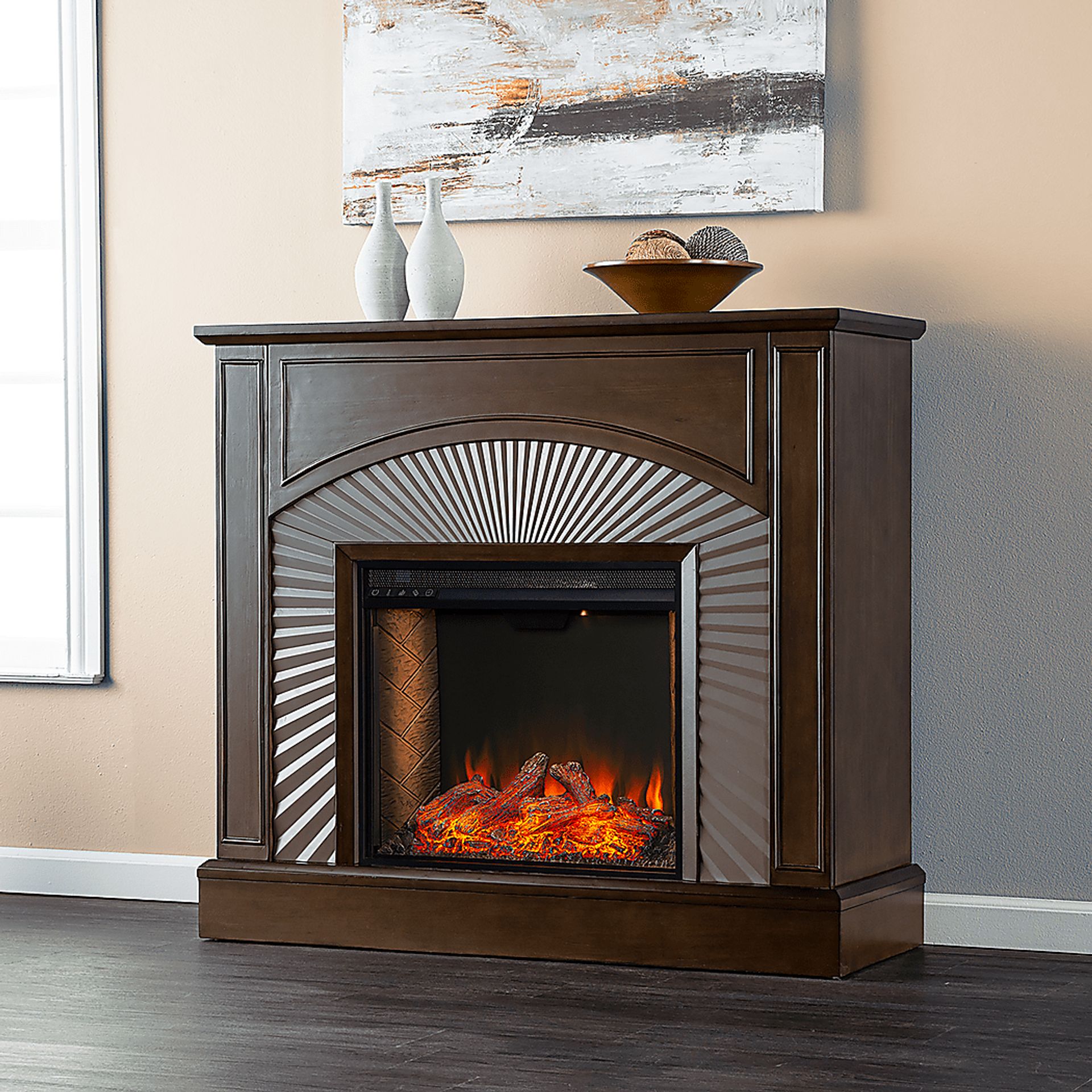 Edmarie III Brown 45 in. Console, With Smart Electric Fireplace - Image 2