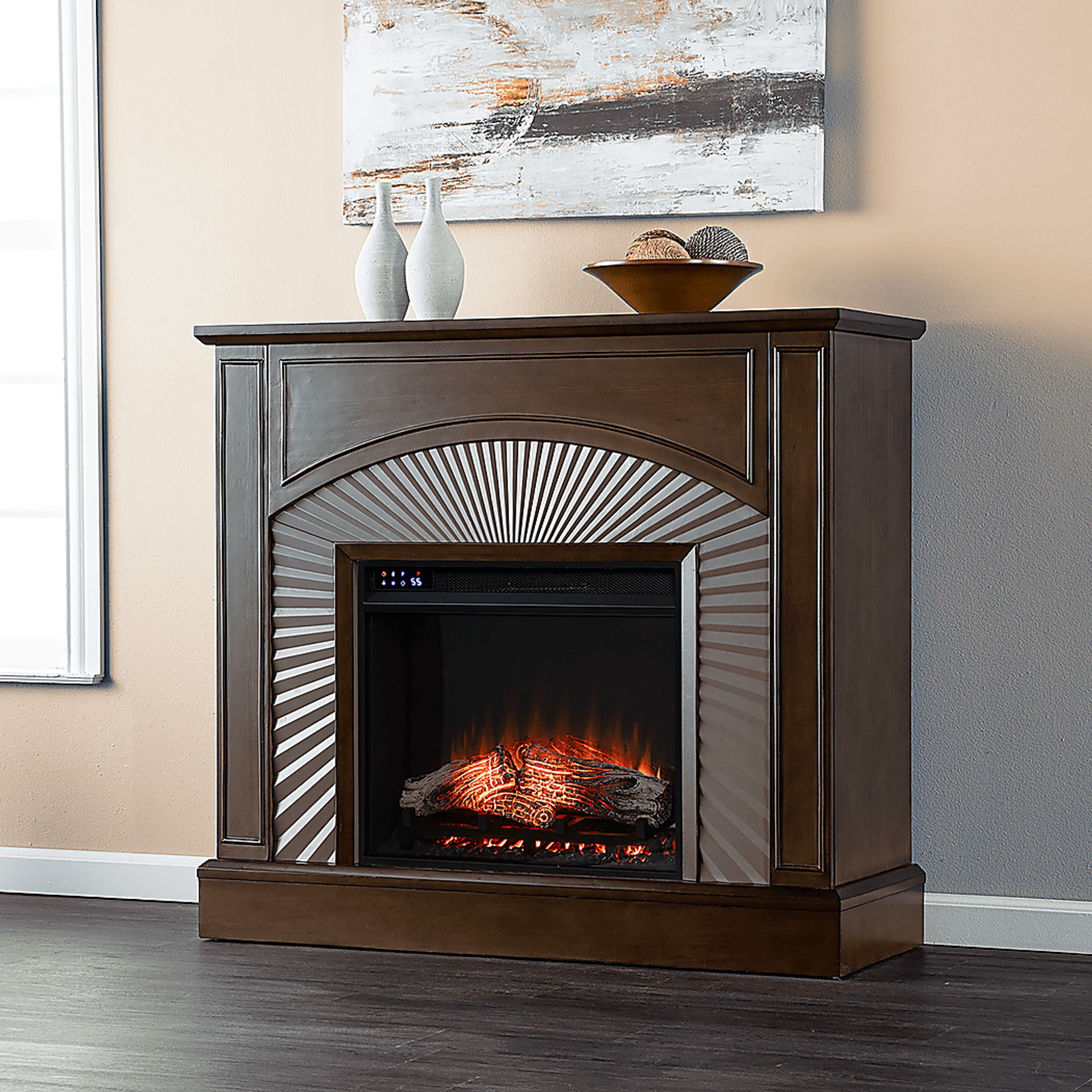 Edmarie IV Brown 45 in. Console, With Touch Panel Electric Fireplace - Image 2