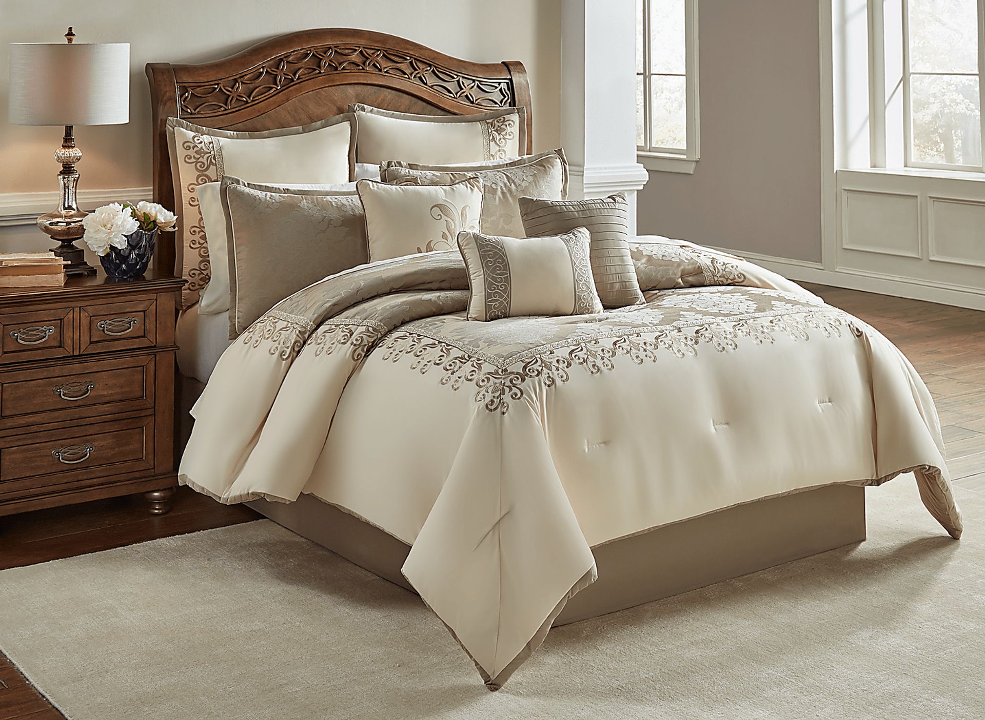 Edris Ivory 10 Pc Queen Comforter Set - Image 1