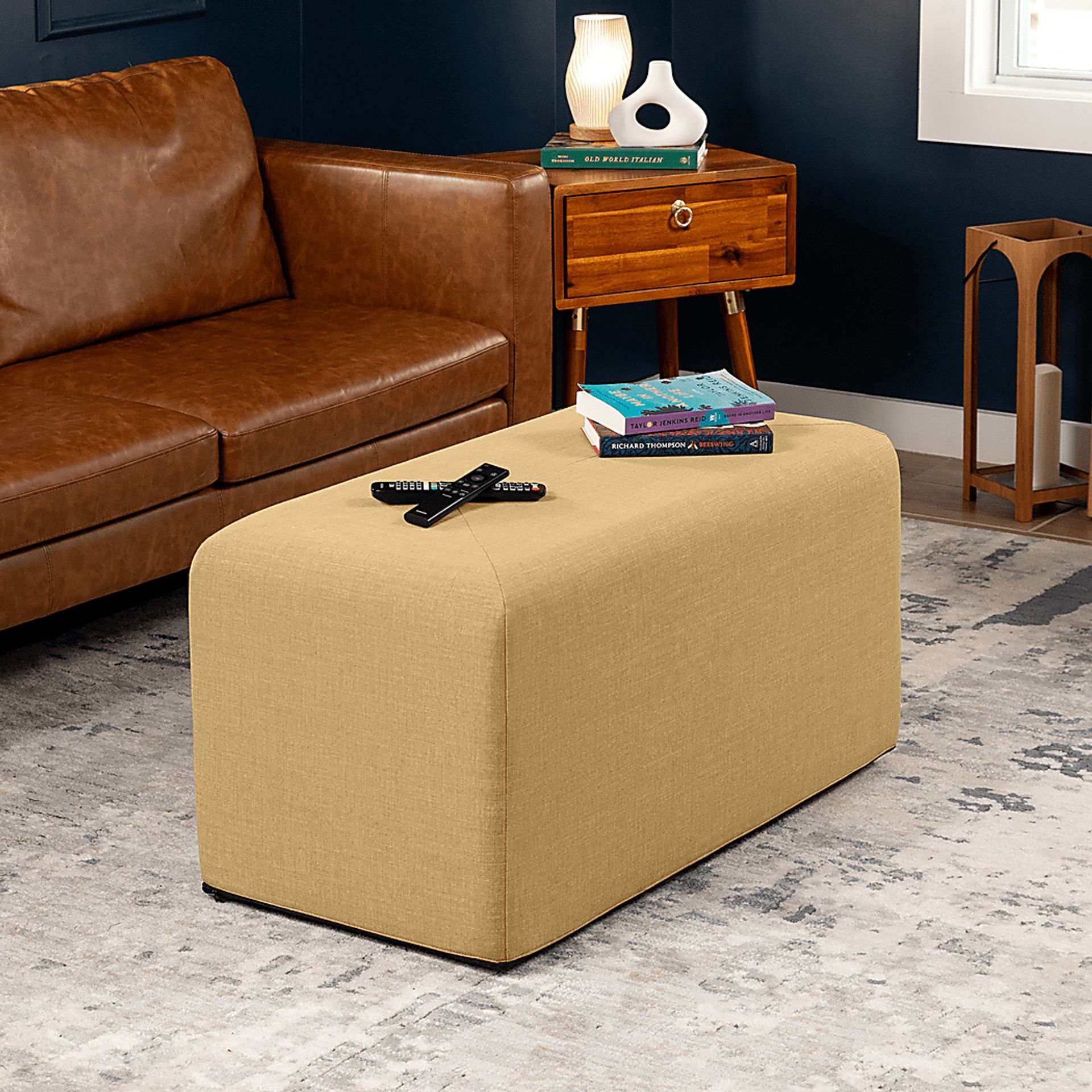 Edunci Beige Large Rectangular Ottoman - Image 2