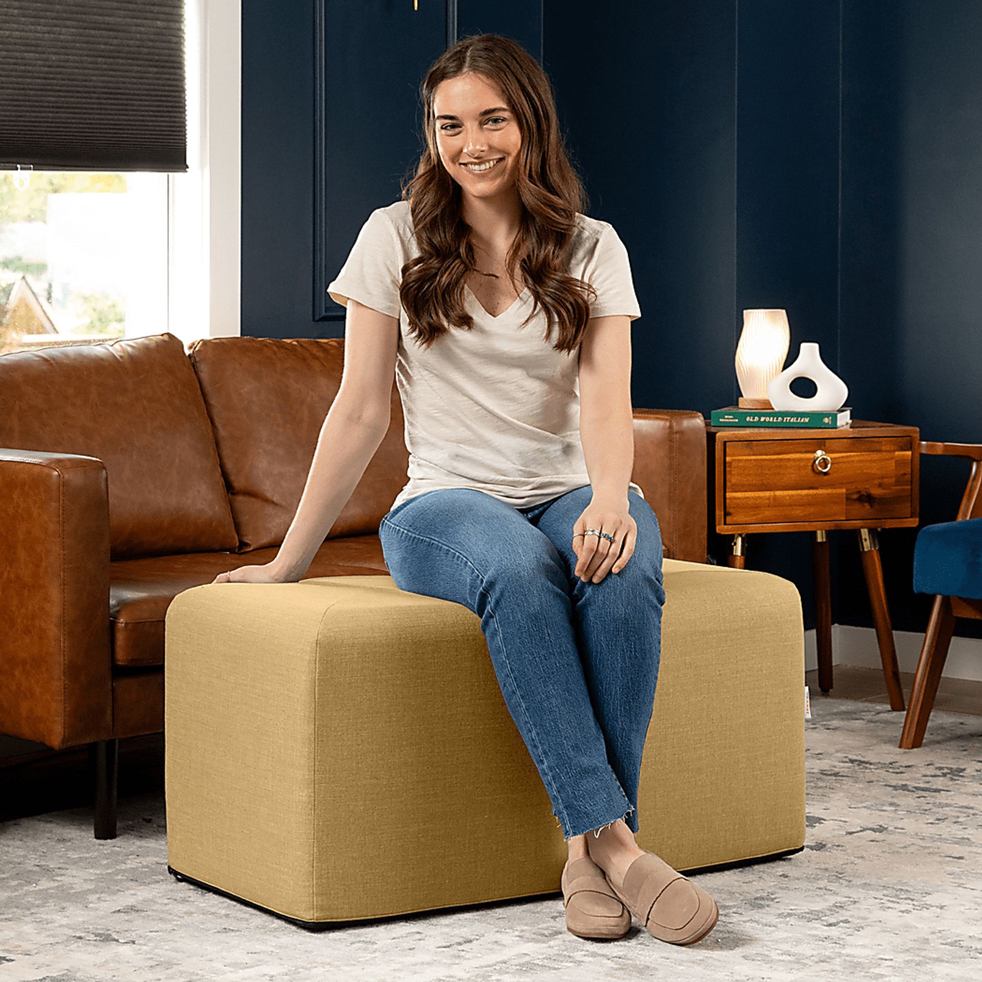 Edunci Beige Large Rectangular Ottoman - Image 3