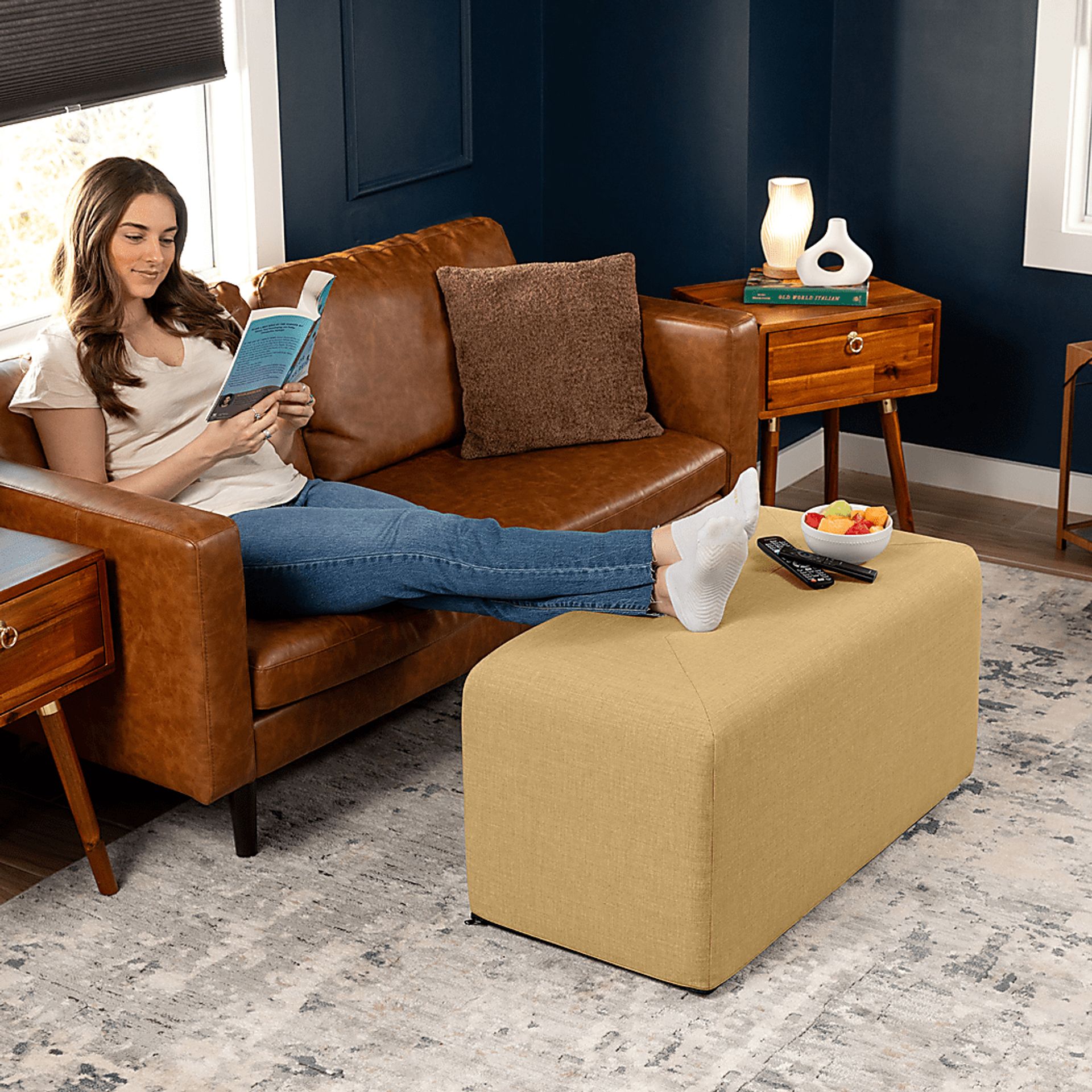 Edunci Beige Large Rectangular Ottoman - Image 4