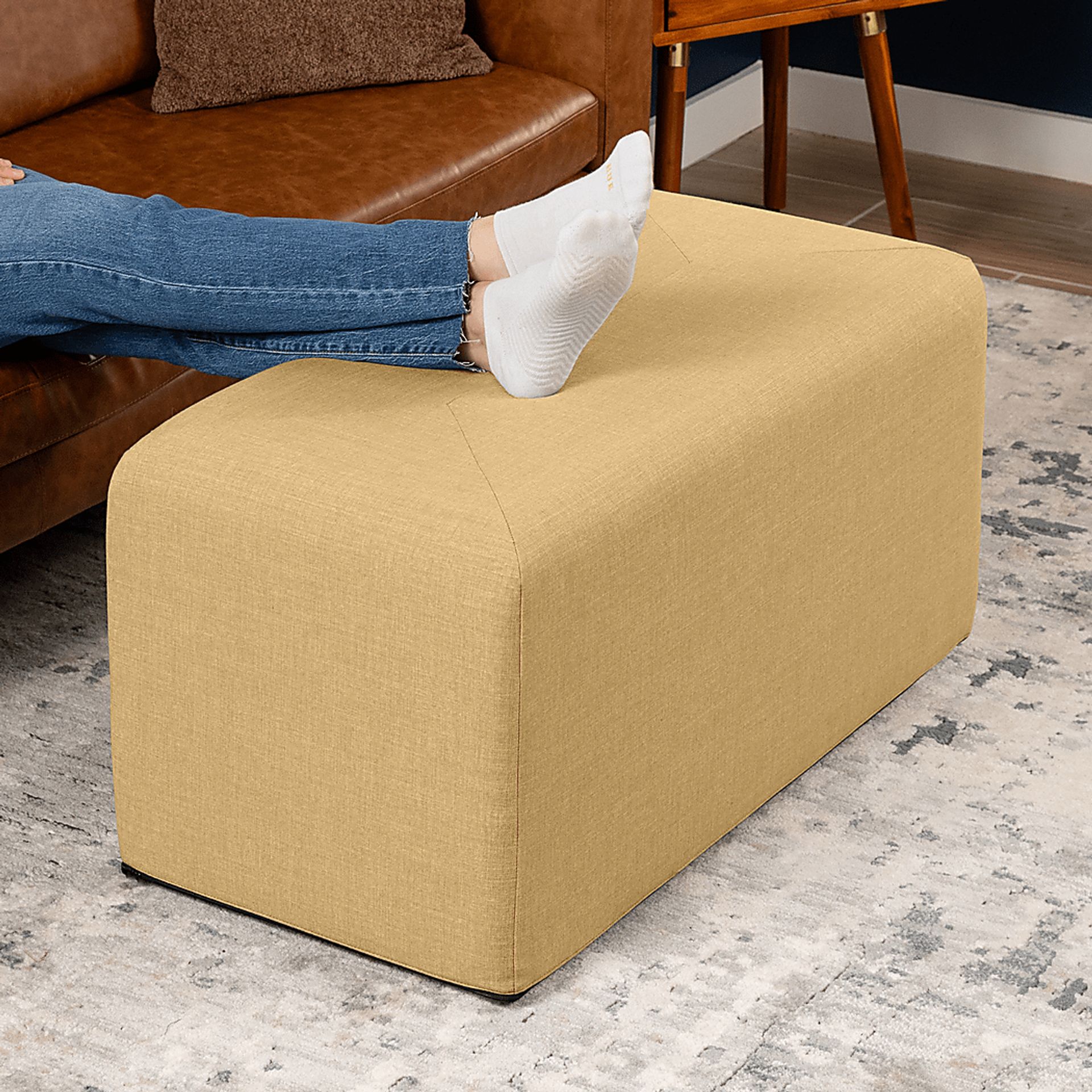 Edunci Beige Large Rectangular Ottoman - Image 5