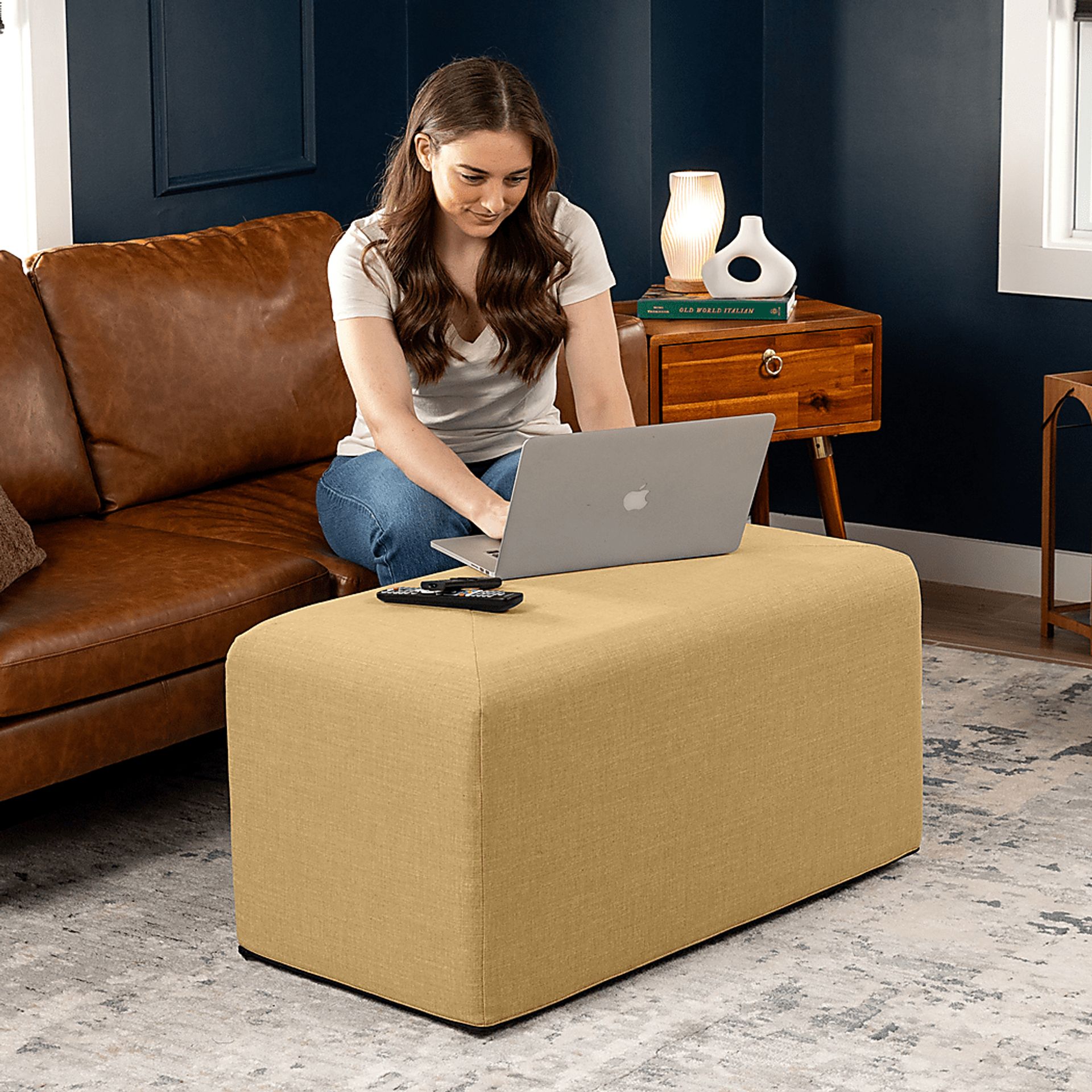 Edunci Beige Large Rectangular Ottoman - Image 6