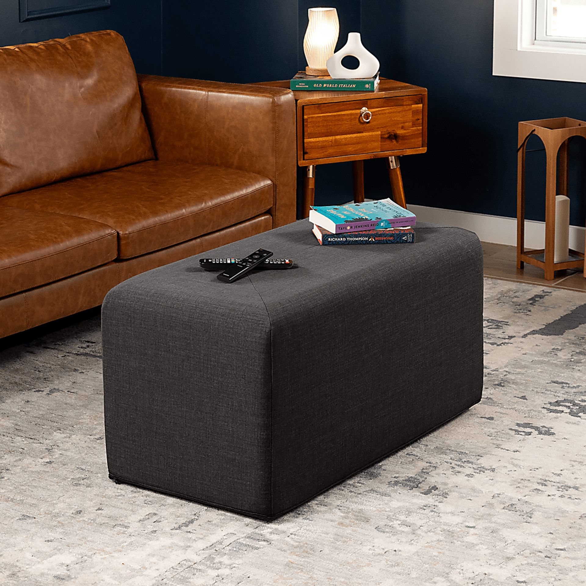 Edunci Black Large Rectangular Ottoman - Image 2