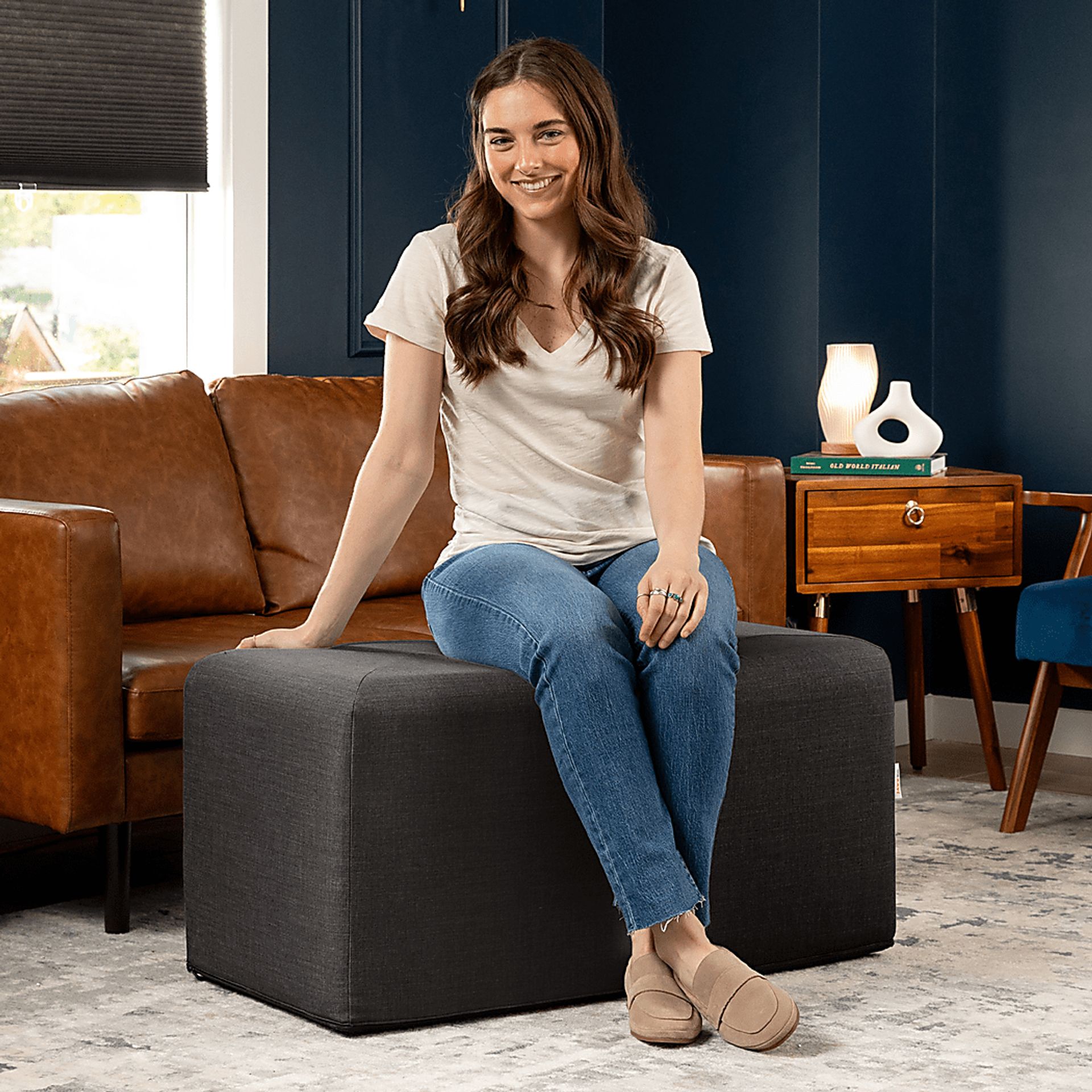 Edunci Black Large Rectangular Ottoman - Image 3