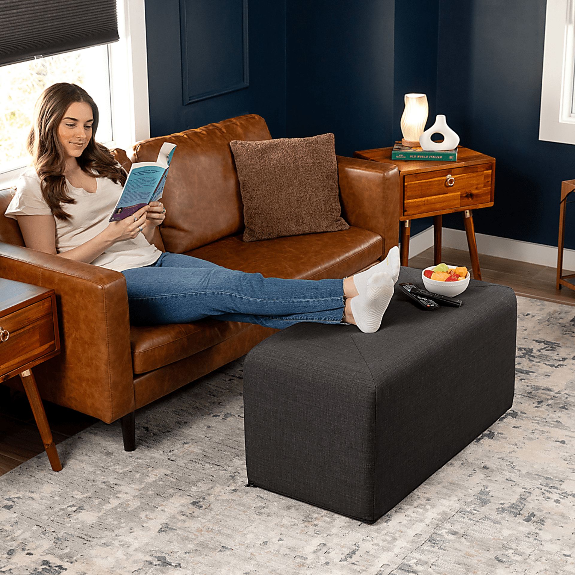 Edunci Black Large Rectangular Ottoman - Image 4