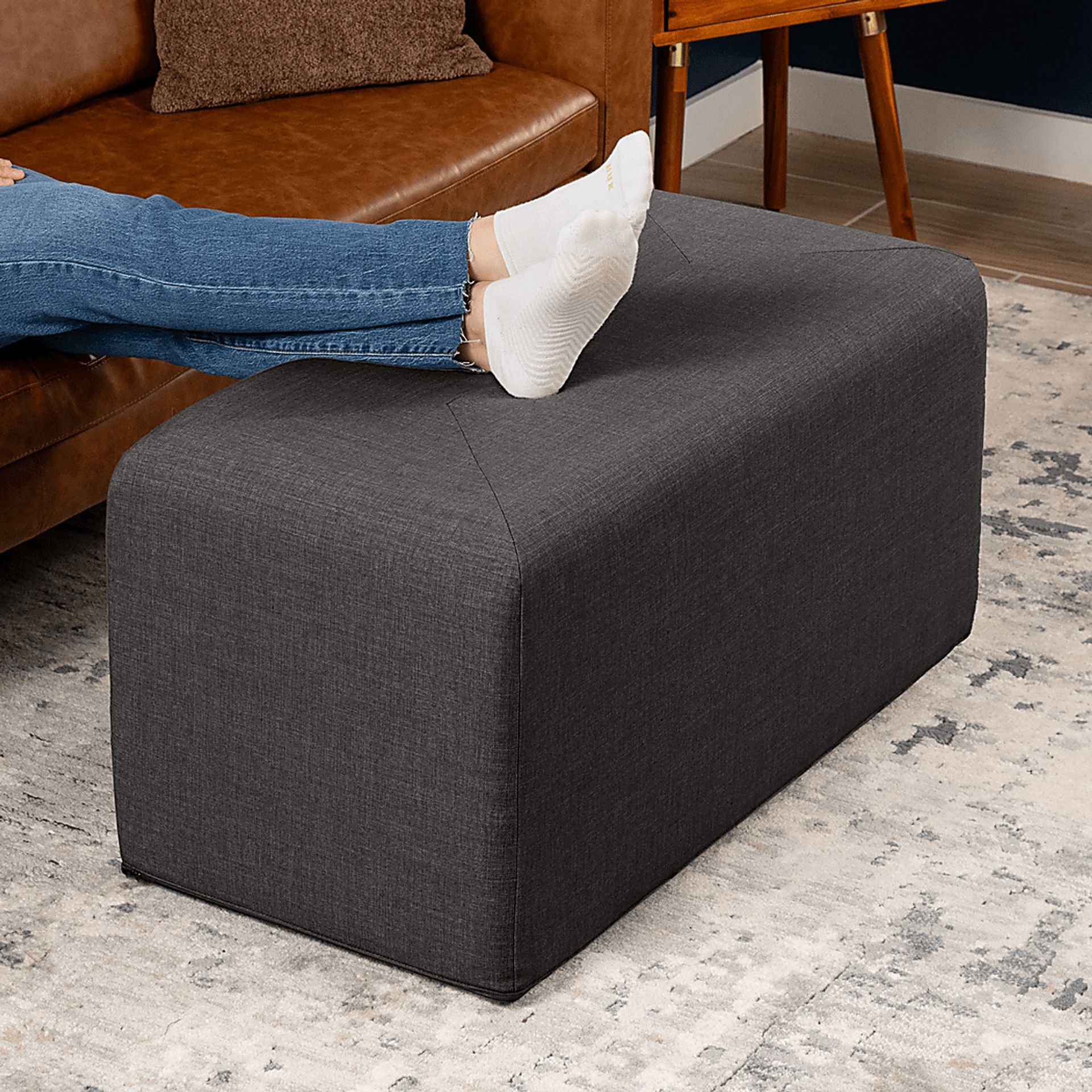 Edunci Black Large Rectangular Ottoman - Image 5