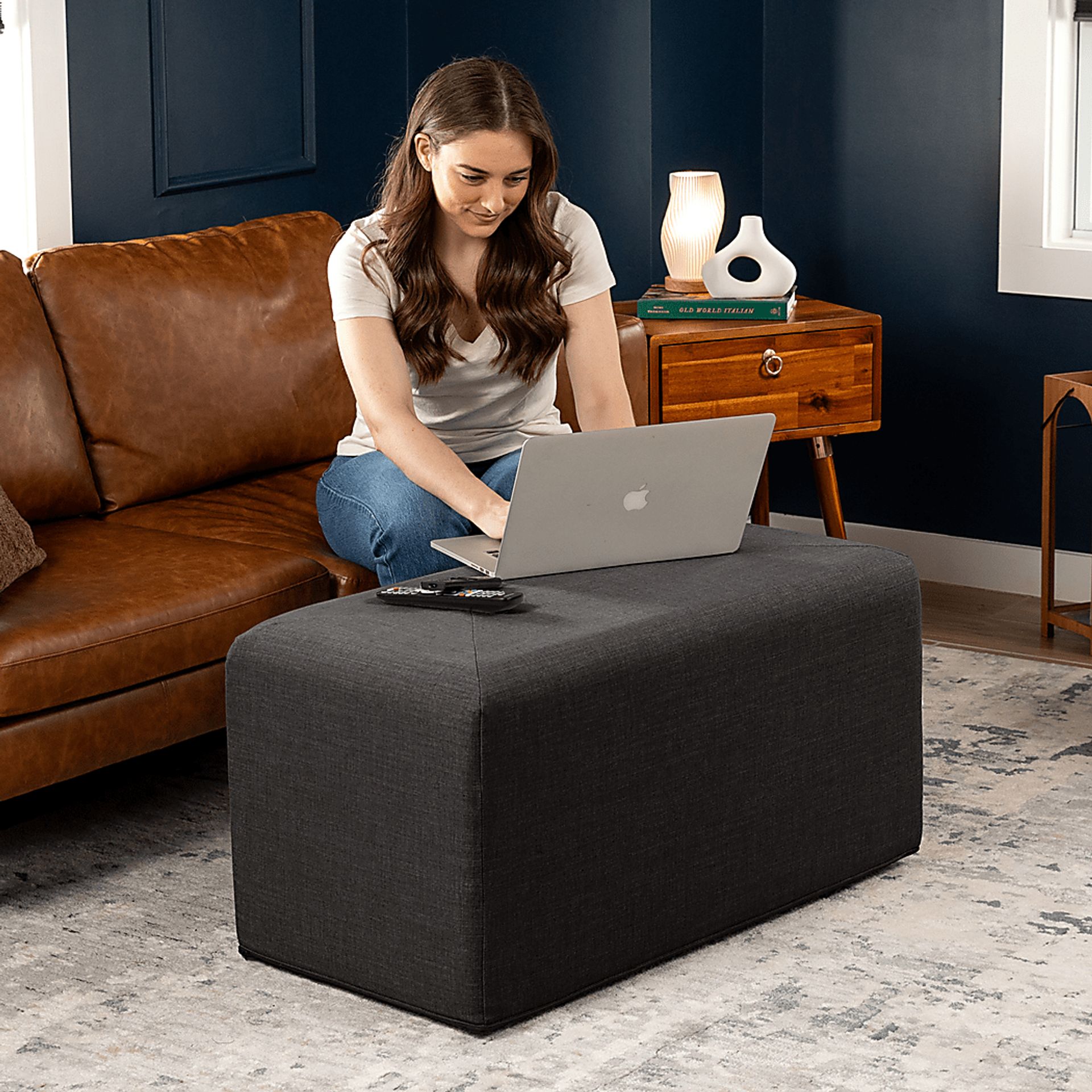 Edunci Black Large Rectangular Ottoman - Image 6