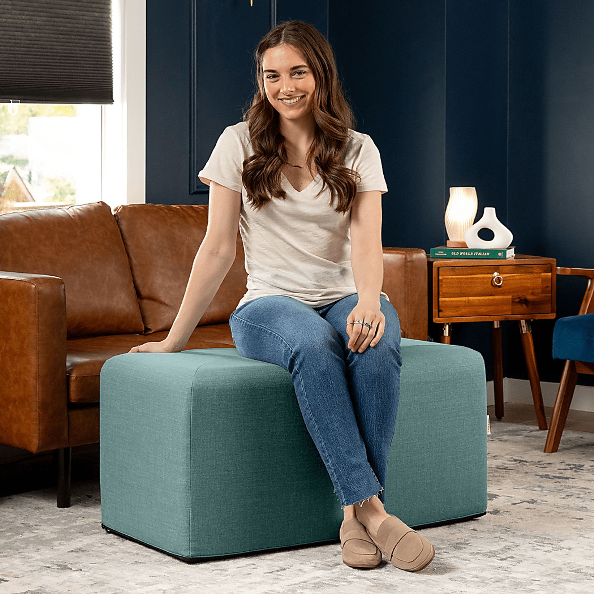 Edunci Blue Large Rectangular Ottoman - Image 3