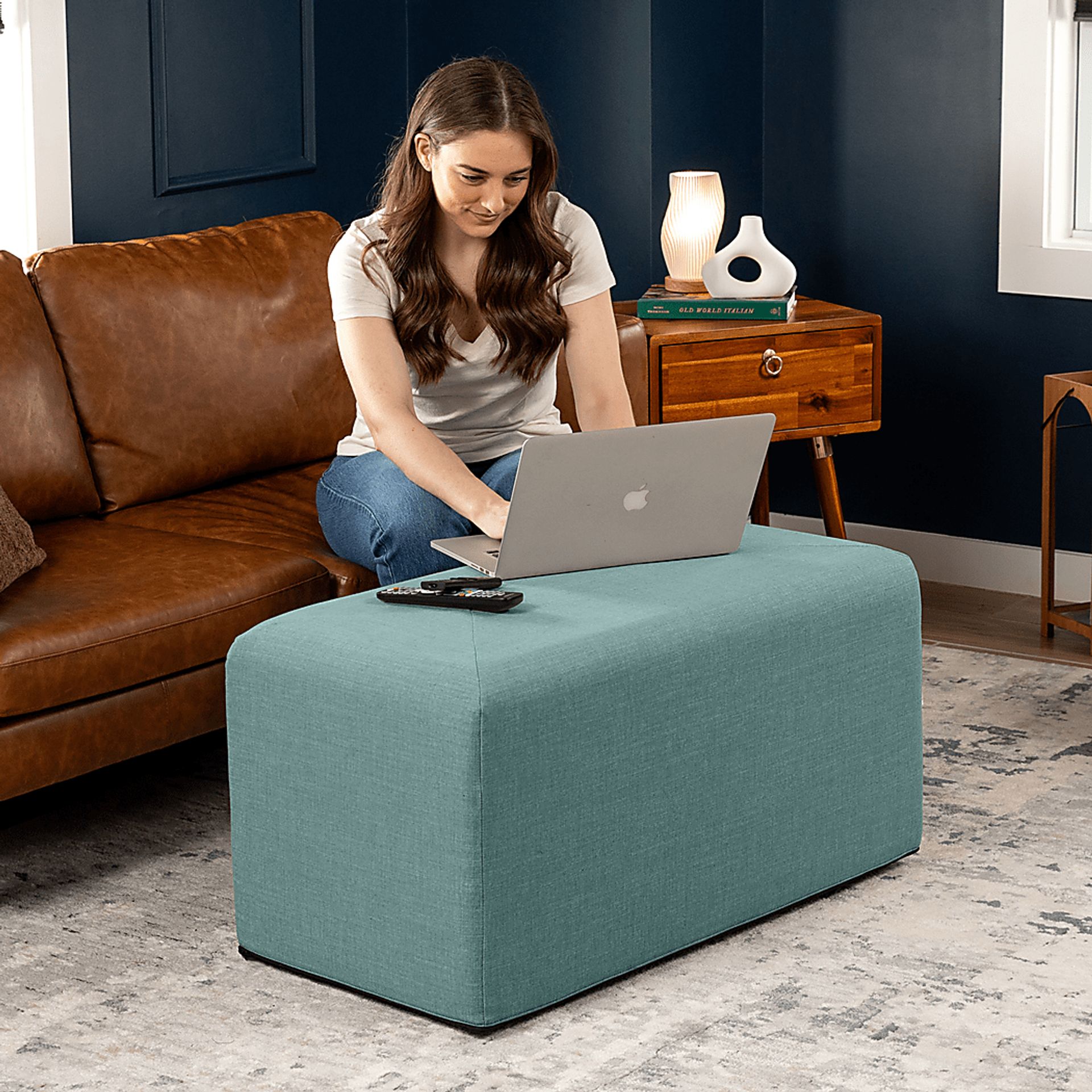 Edunci Blue Large Rectangular Ottoman - Image 6