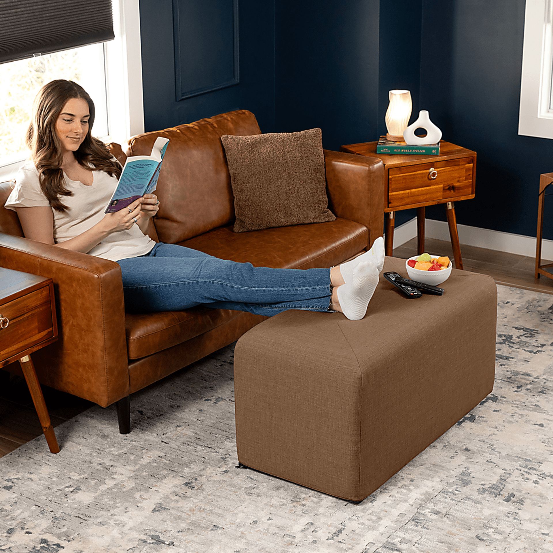Edunci Brown Large Rectangular Ottoman - Image 4