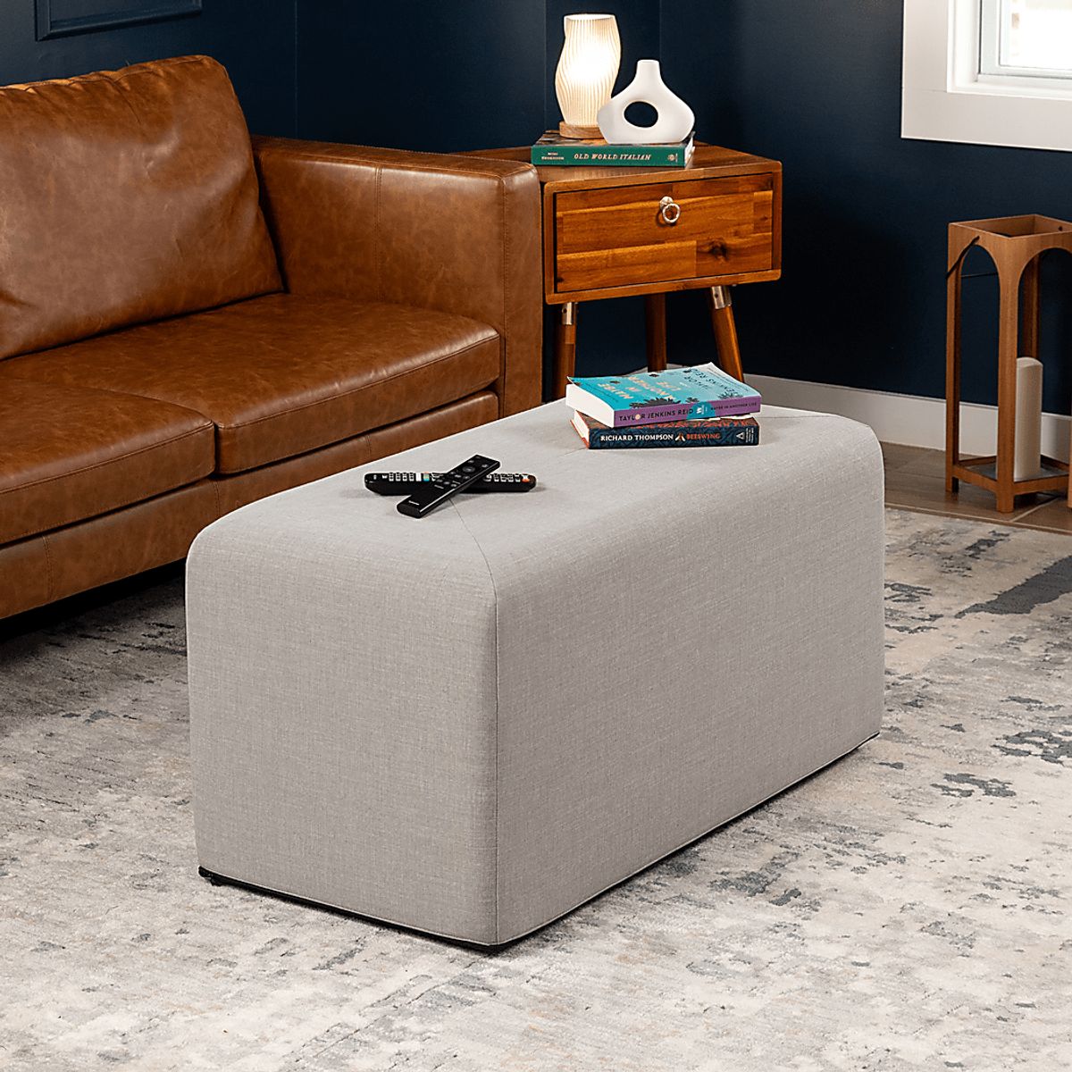 Edunci Gray Polyester Fabric Rectangular Ottoman | Rooms to Go