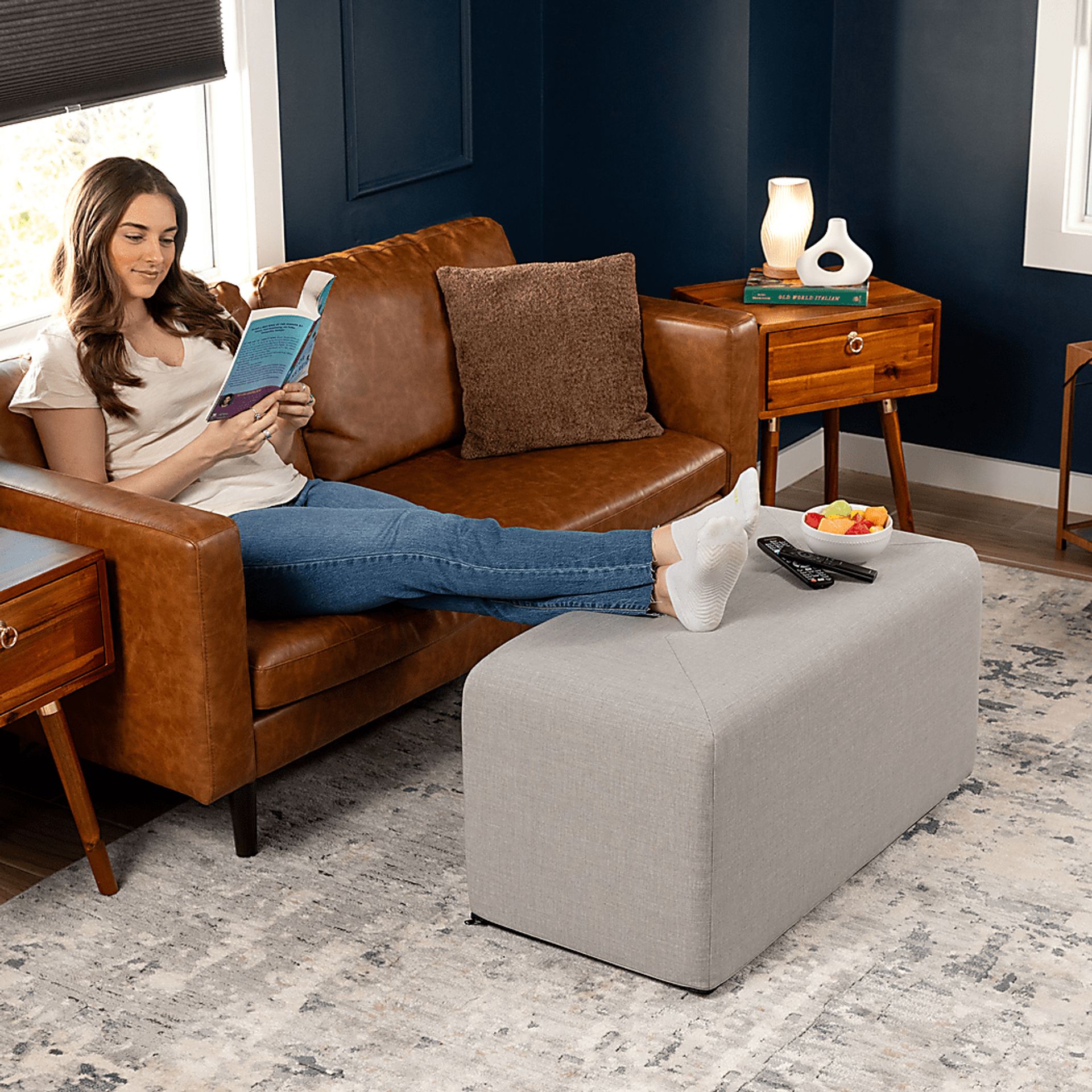 Edunci Gray Large Rectangular Ottoman - Image 4