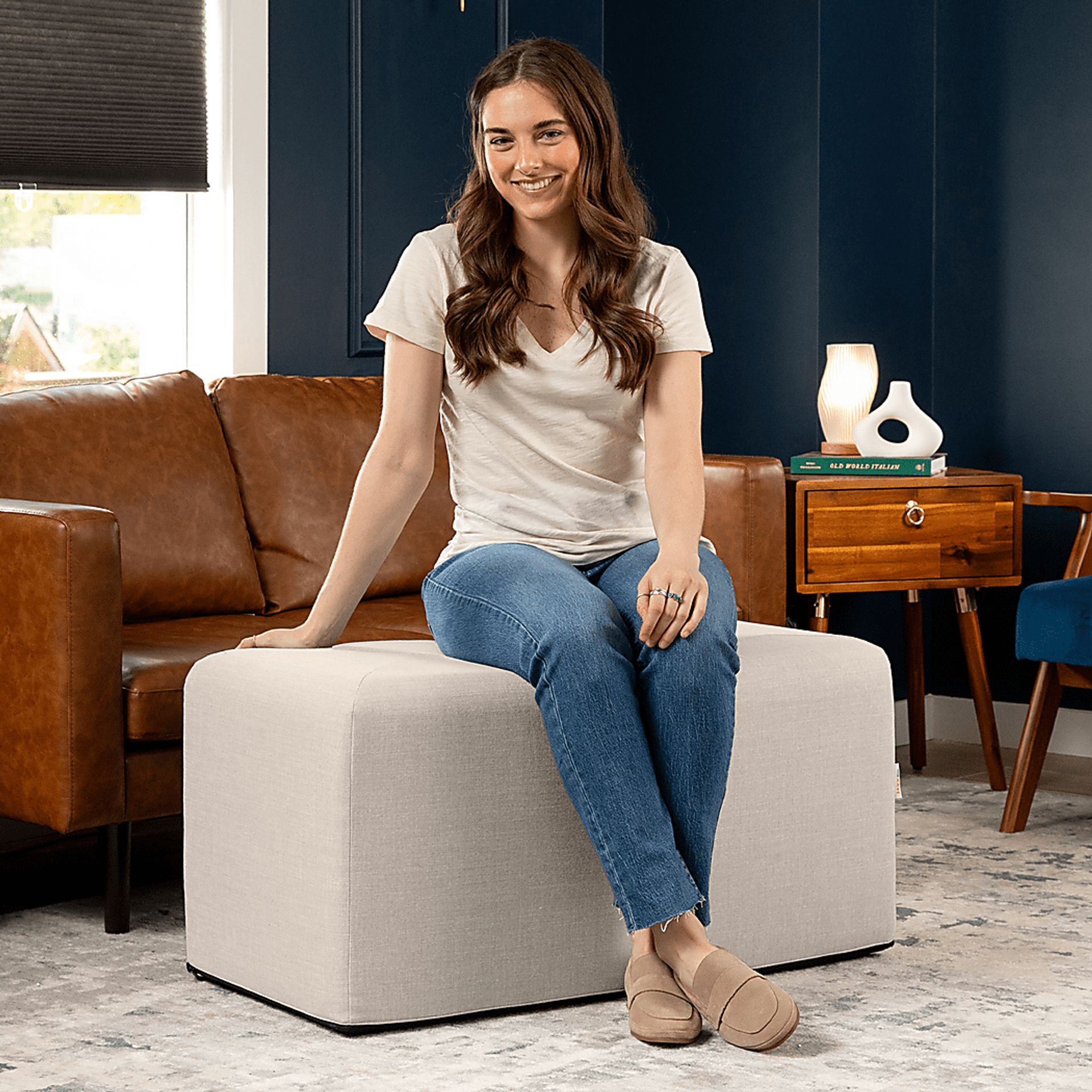 Edunci Light Gray Large Rectangular Ottoman - Image 3