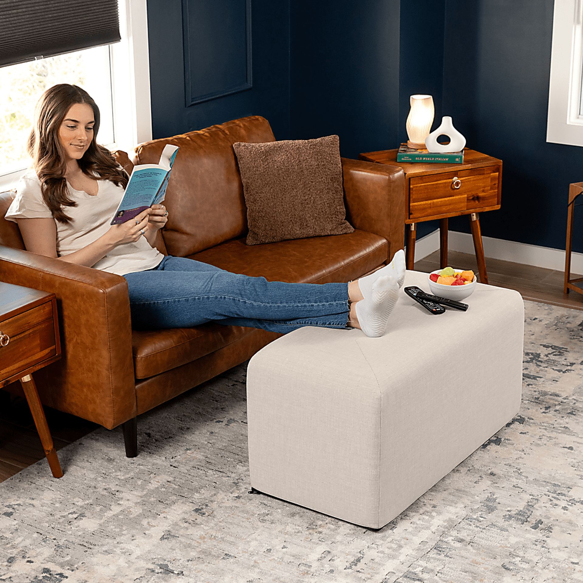 Edunci Light Gray Large Rectangular Ottoman - Image 4