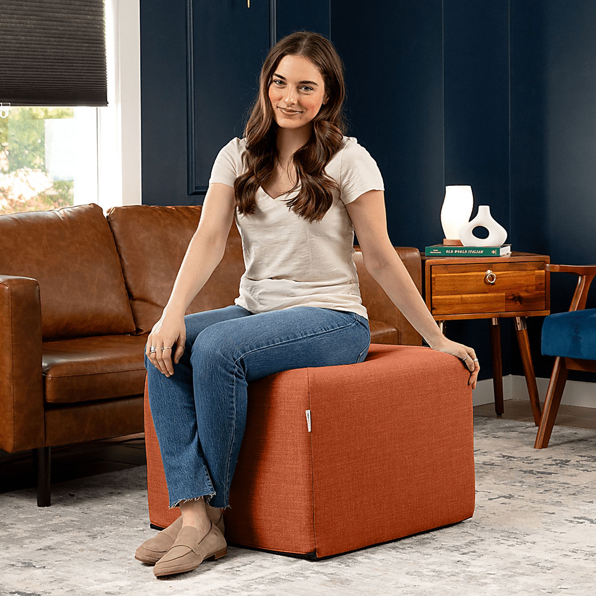 Edunci Orange Large Ottoman - Image 3