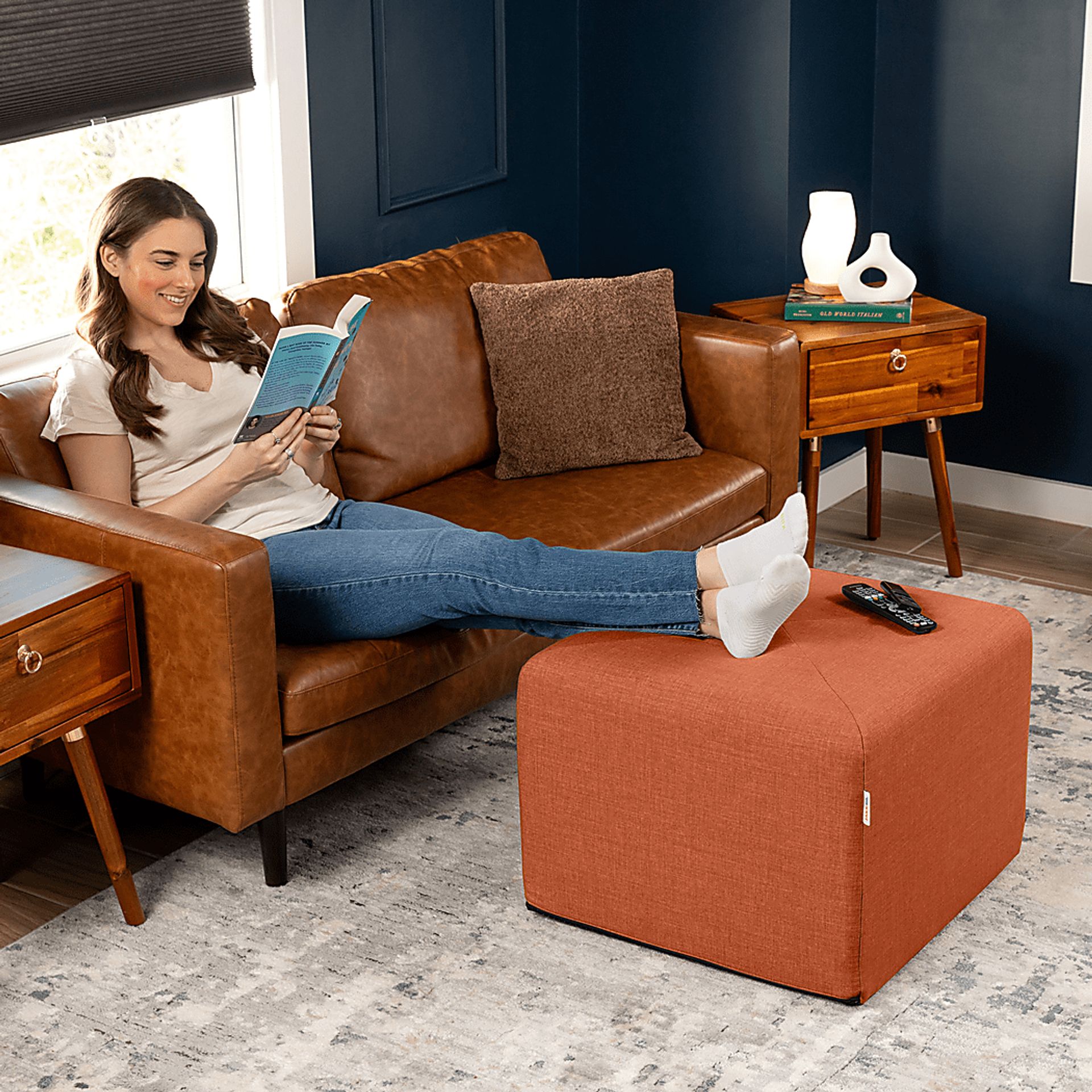Edunci Orange Large Ottoman - Image 4
