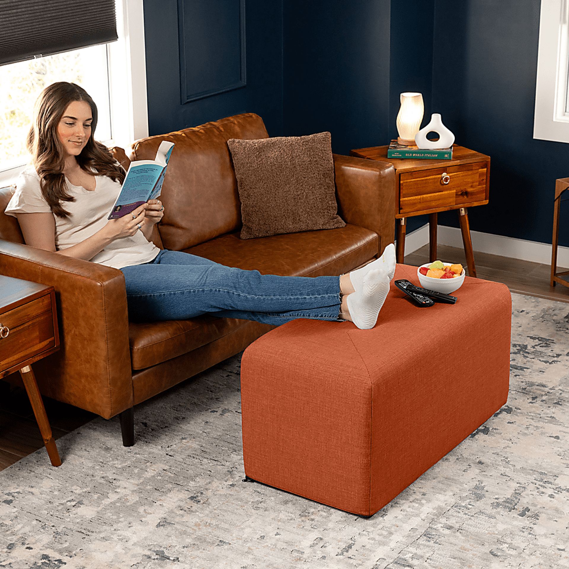 Edunci Orange Large Rectangular Ottoman - Image 4