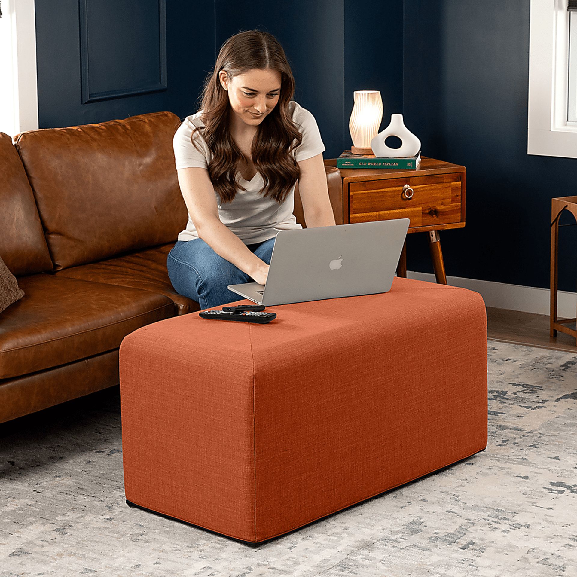 Edunci Orange Large Rectangular Ottoman - Image 6