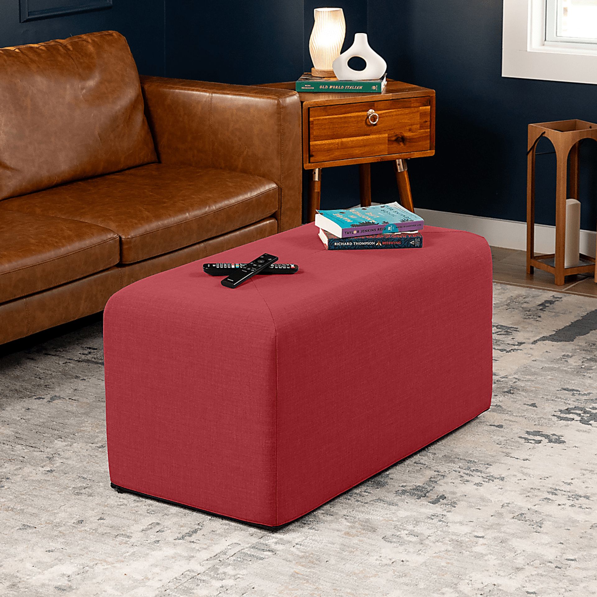 Edunci Red Large Rectangular Ottoman - Image 2