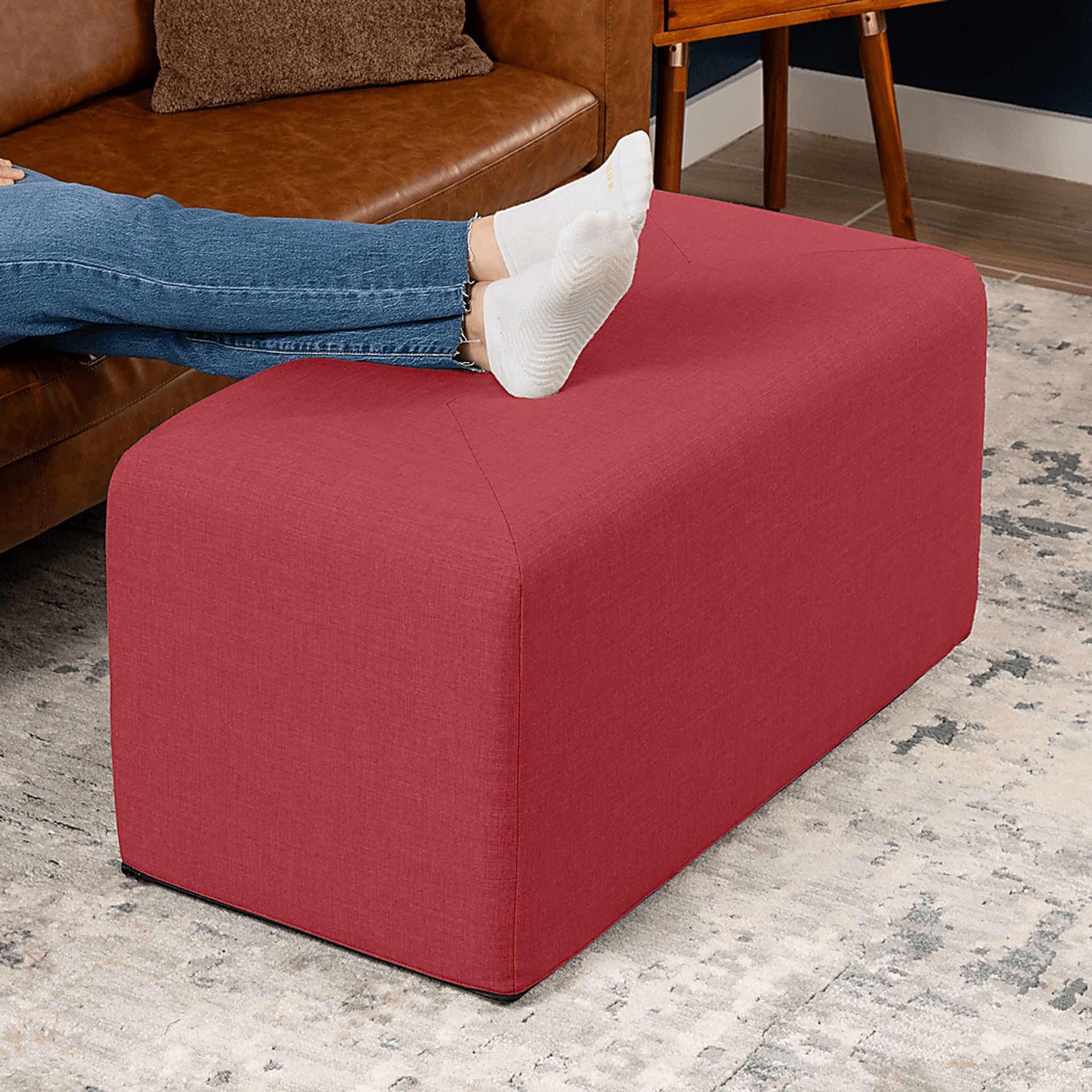Edunci Red Large Rectangular Ottoman - Image 5